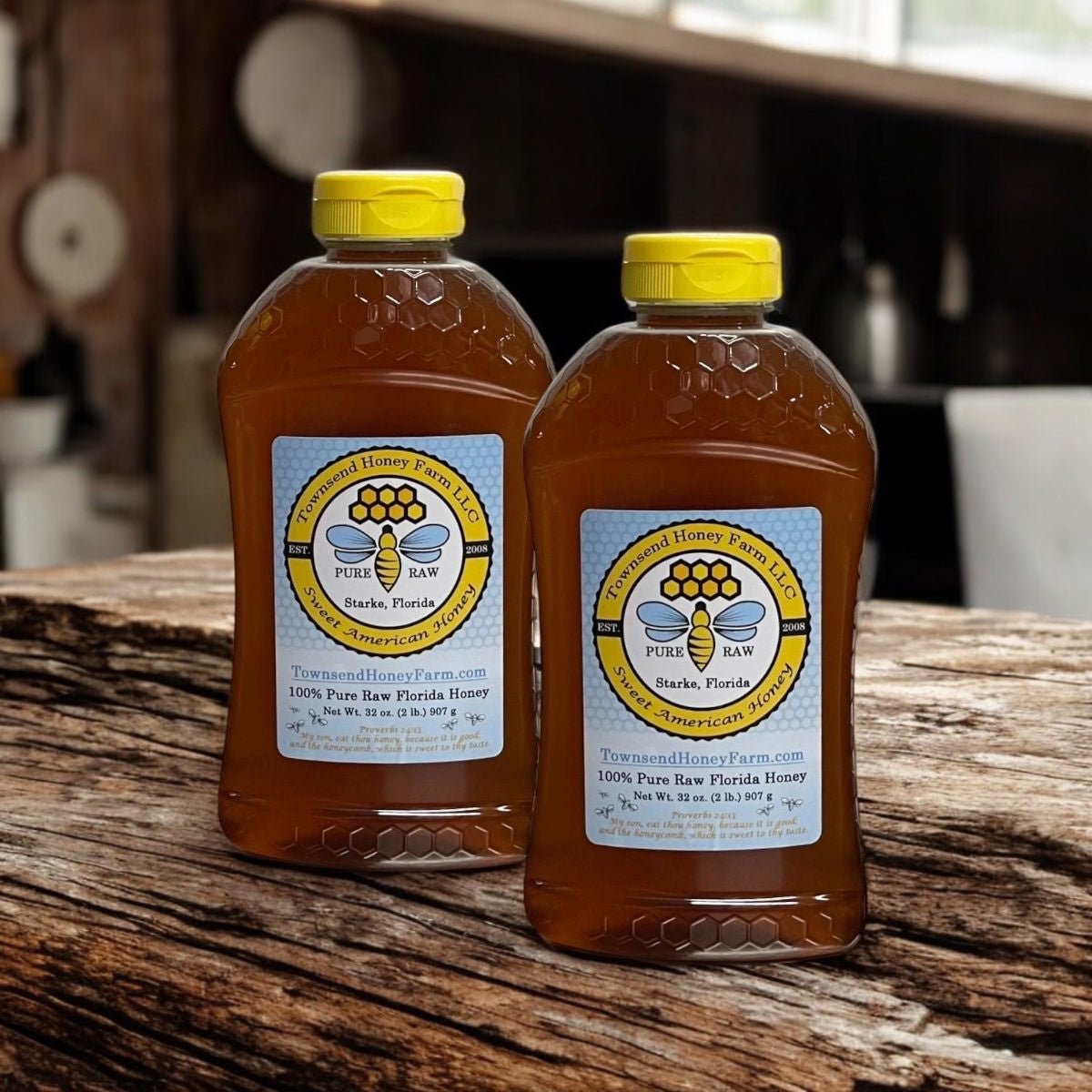 Florida Pure Raw Brazilian Peppertree Honey - Two 2 lb Squeeze Bottles (4+ lbs total) - Townsend Honey Farm LLC