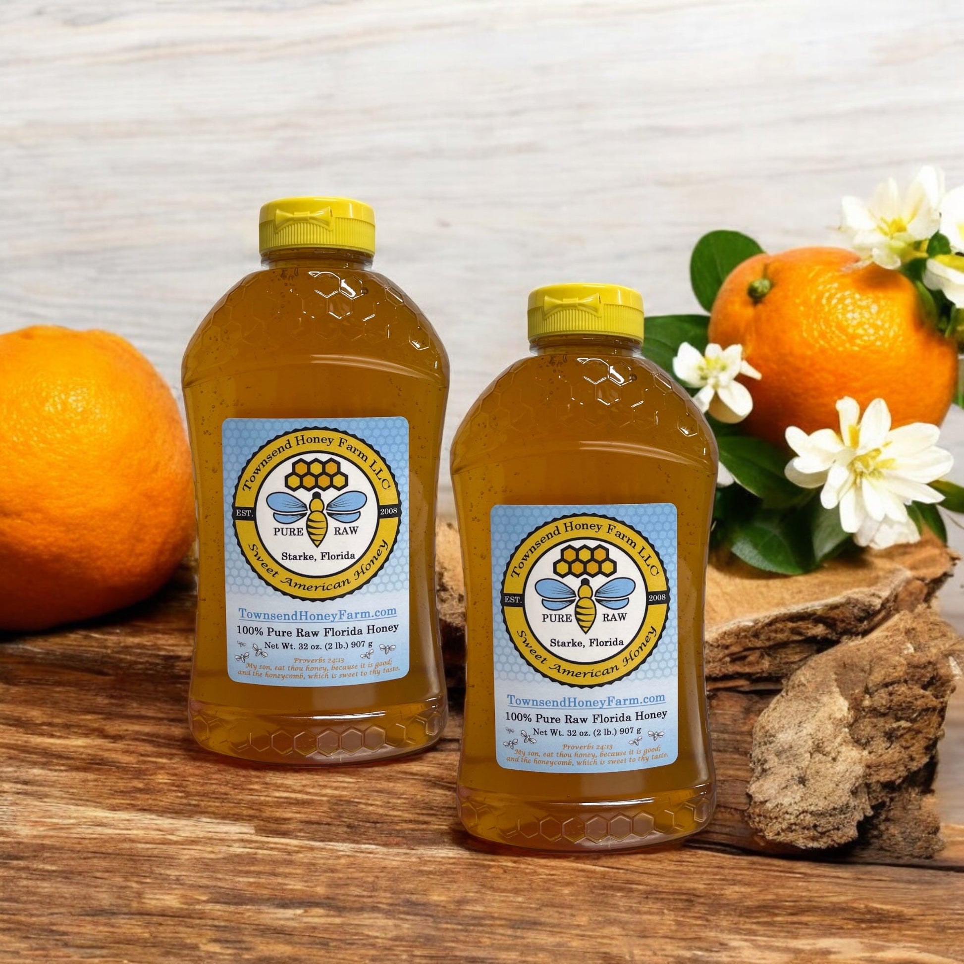 Florida Pure Raw Orange Blossom Honey - 2 Pack (2 lb Squeeze Bottles, Total 4 lbs) - Townsend Honey Farm LLC
