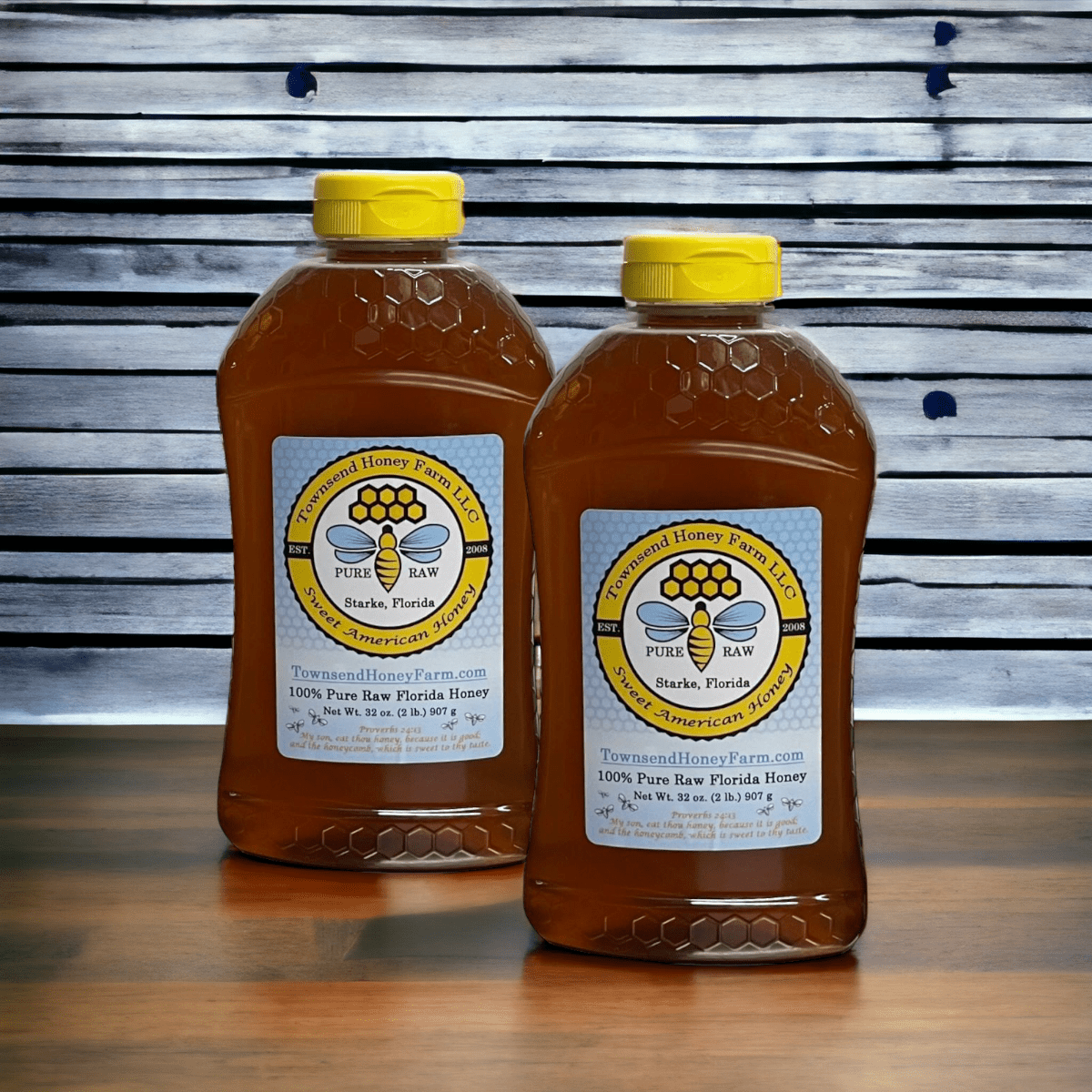 Florida Pure Raw Wildflower Honey - Two 2 lb Squeeze Bottles (4+ lbs total) - Townsend Honey Farm LLC