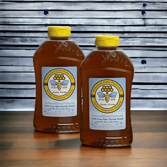 Florida Pure Raw Wildflower Honey - Two 2 lb Squeeze Bottles (4+ lbs total) - Townsend Honey Farm LLC